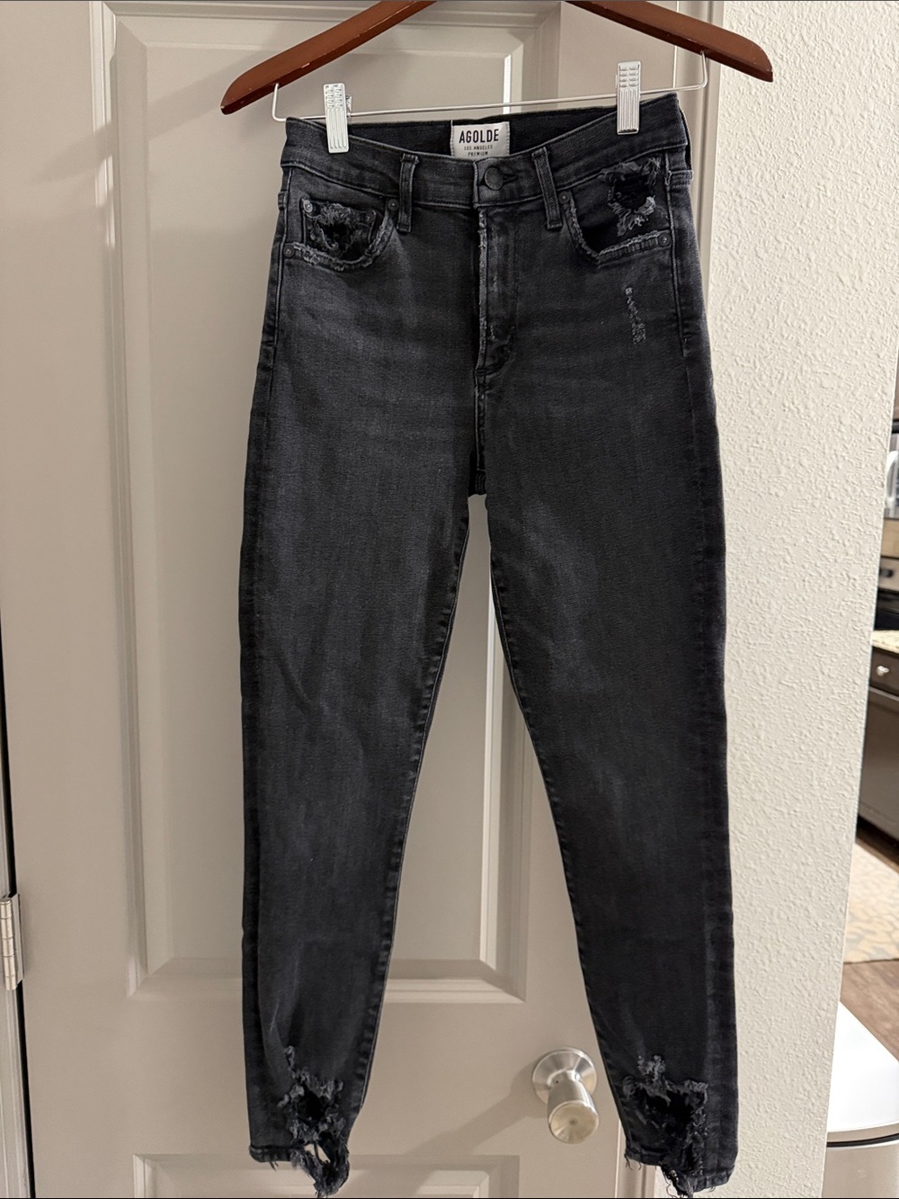 Agolde Sophie High Rise Skinny Crop cropped distress ankle black gray jeans 27 - Picture 2 of 10